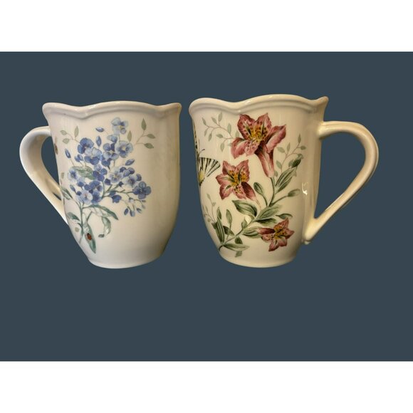 Lenox Butterfly Meadow Floral Mugs Set Of 2 By Louise Le Luyer - Picture 1 of 6
